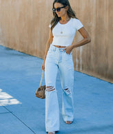 High Waist Loose Hole Jeans